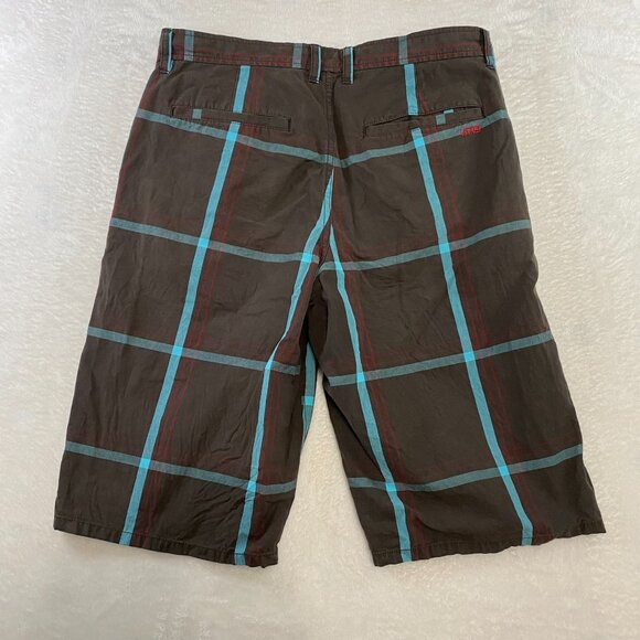 Vans Brown Blue Plaid Skater Shorts Casual Beach Travel Flat Front Summer sz 32 - Picture 6 of 10